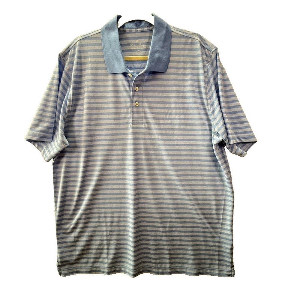 Brooks Brothers Performance Series Polo Shirt Mens XXL Blue Striped Golf Logo